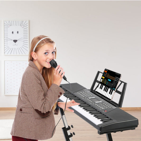 61 Keys Digital Music Keyboard Electric Piano Electronic Musical Instrument Kids Learning Keyboard with Microphone Stand for 3-12 Year Old Kids Girls