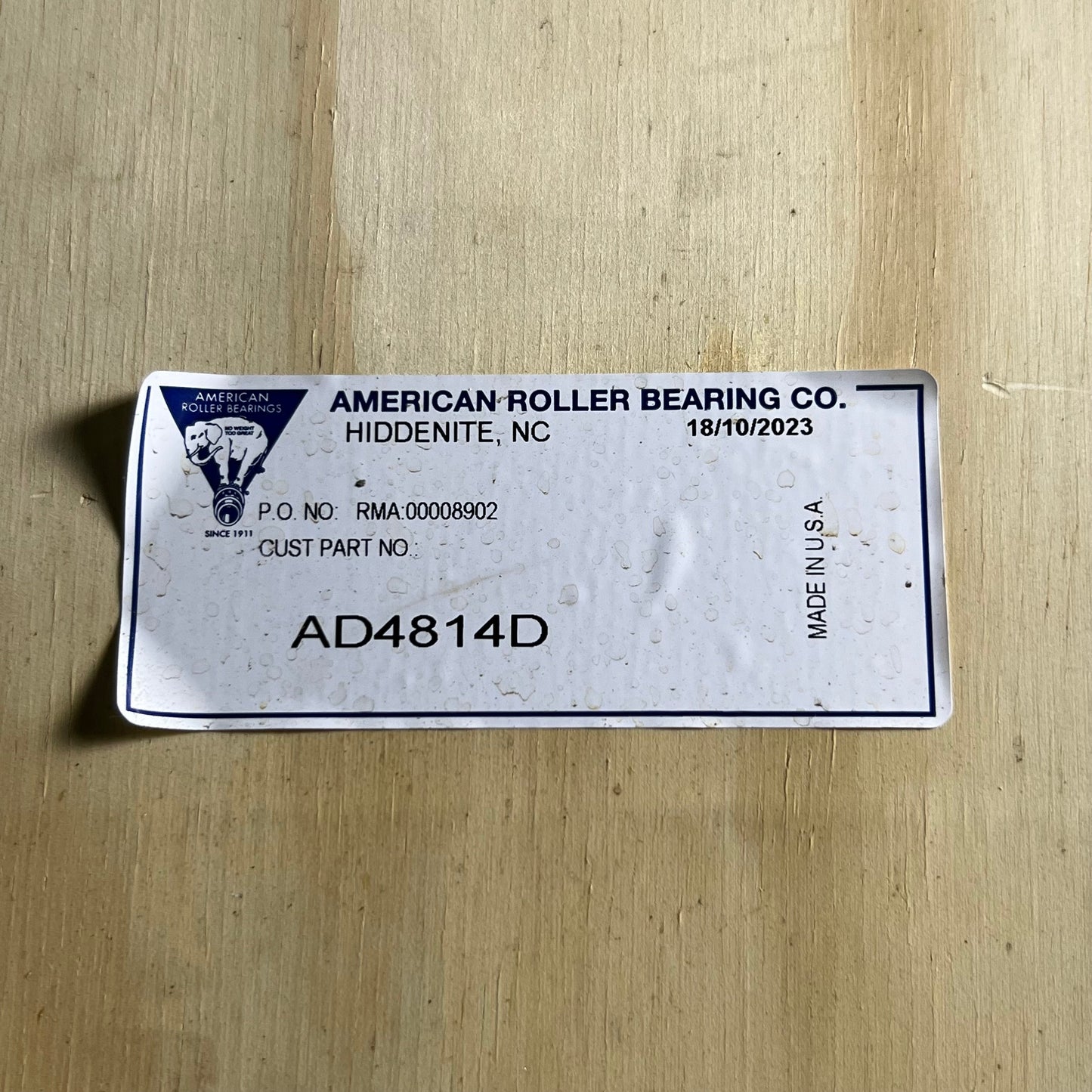 AMERICAN ROLLER BEARING Cylindrical Roller Bearing Sz 11" D x 8.5" H AD4814D