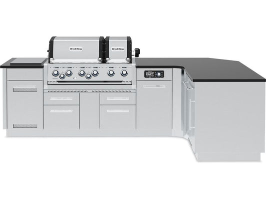 Broil King 118 x 70-Inch Outdoor Kitchen Island with Imperial QS 690i 6-Burner Gas Grill, Rotisserie, Side Burner, Refrigerator & iQue™ Technology Control