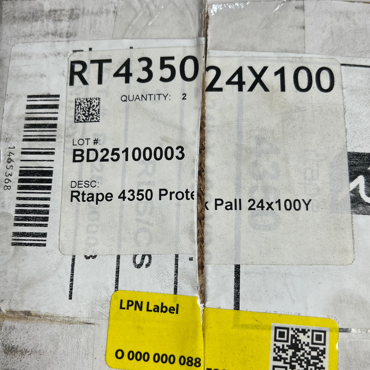 R TAPE (2 PACK) Heat Resistant Smooth Paper Pallet Tape 24" x 100 Yd 4350-24