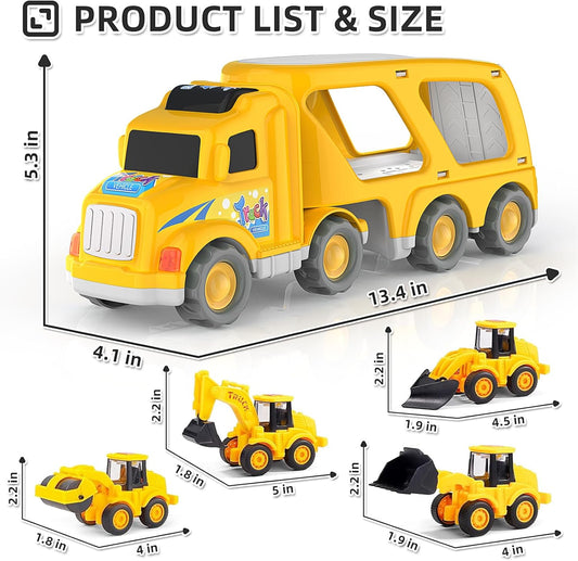Veslier Construction Truck Toys for Boys Girls Age 1 2 3 4 5 6 Years Old,Carrier Transport Trucks for Kids 1-3 3-5 Year Old,Christmas Birthday Gift Toddler Toys.