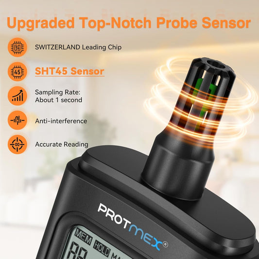 YT606 Temperature Humidity Meter High Precision Digital Hygrometer with Ambient, Relative Humidity, Dew Point, Wet Bulb Thermometer for Indoor Outdoor, Digital Thermometer Min/Max Hold, LCD Backlight