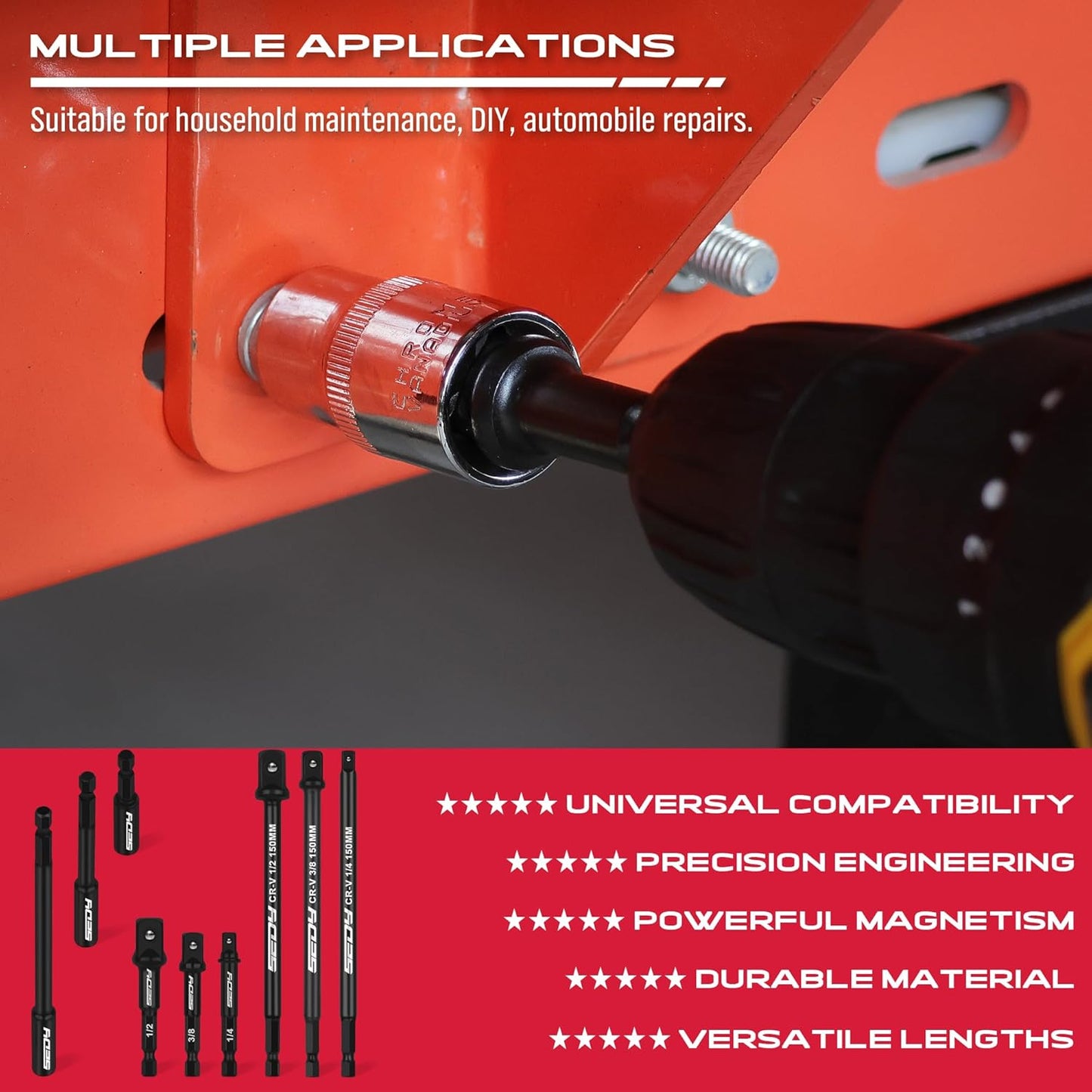 9-Piece Impact Socket Adapter Set, 1/4" 3/8" 1/2" Driver Socket Adapter, Power Drill Bit Extension, Magnetic Screwdriver Bit Holder, Socket Wrench Adapter