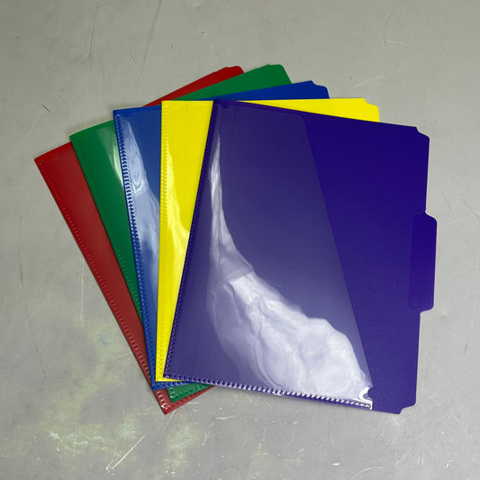 ZA@ SMEAD (30 PACK) Poly File Folders W/ Slash Pocket 1/3 Cut Assorted Colors 10540