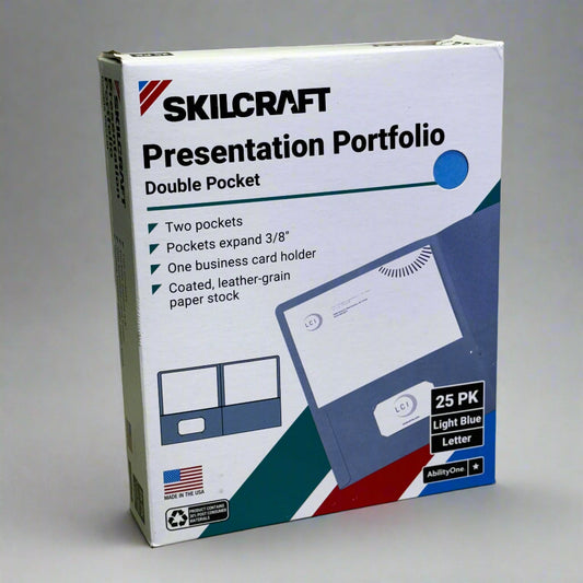 SKILCRAFT (25 PACK) Twin Pocket Portfolios, 30% Recycled 9.5"W x 11.5"L Light Blue NC27703