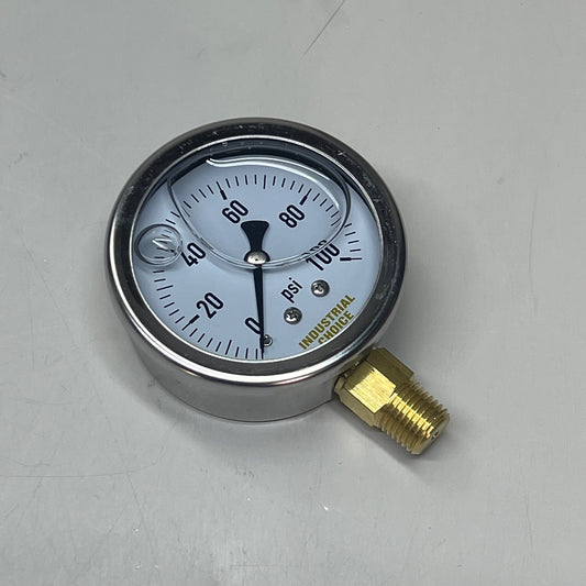 INDUSTRIAL CHOICE Stainless Steel Pressure Gauge 0-100 PSI 2.5" LS-100-2.5-SS-4