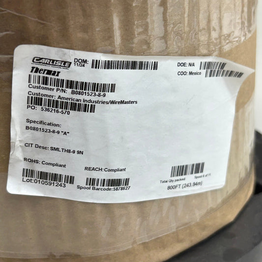 CARLISLE 2 Single COND Braided Tin Coated Copper Wire 8AWG, 800' White SMLTH8-9