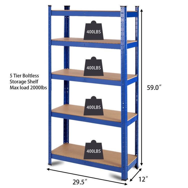 Blue Heavy Duty Metal Wood 5 Tier Adjustable Shelving Unit Garage Storage Rack