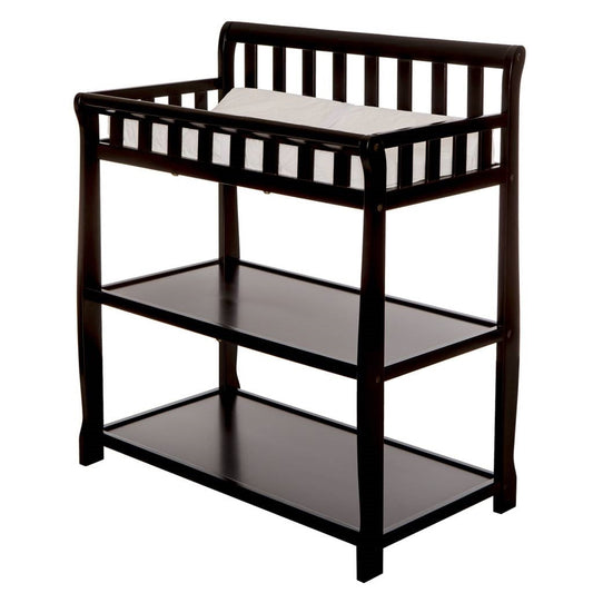 Modern Black Wooden Baby Changing Table with Safety Rail Mattress Pad and Strap