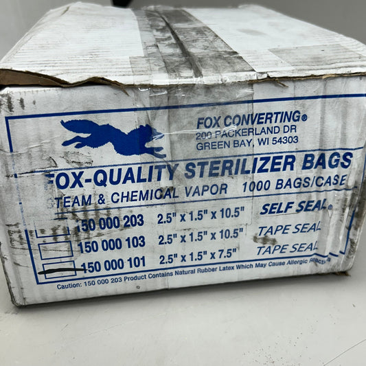 FOX CONVERTING (1 Box, 1000 Bags) Tape Seal Sterilizing Bags 2.5"x1.5"x7.5" 150000101 (New Other- Distressed Packaging )