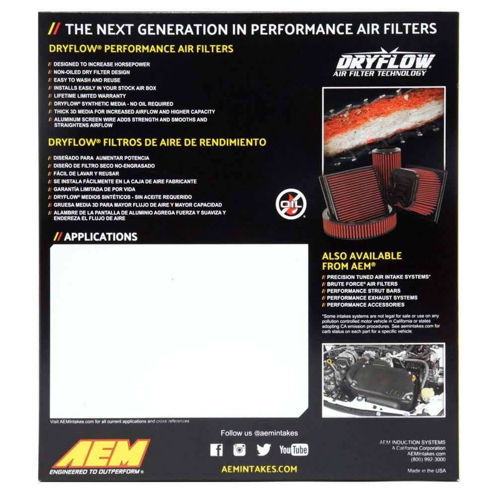 AEM Induction AEM 04-07 Ford / Lincoln 5.4L V8 11.375in O/S L x 8.5in O/S W x 1.313in H DryFlow Air Filter 28-20287