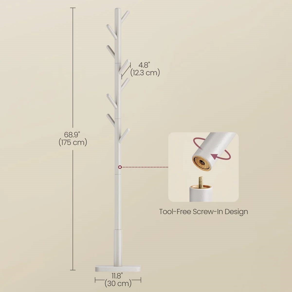 Modern Farmhouse Solid Wood Coat Rack Entryway Hall Tree Hat Stand in Light Grey