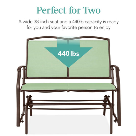 2 Seat Mesh Patio Loveseat Swing Glider Rocker with Armrests in Sage