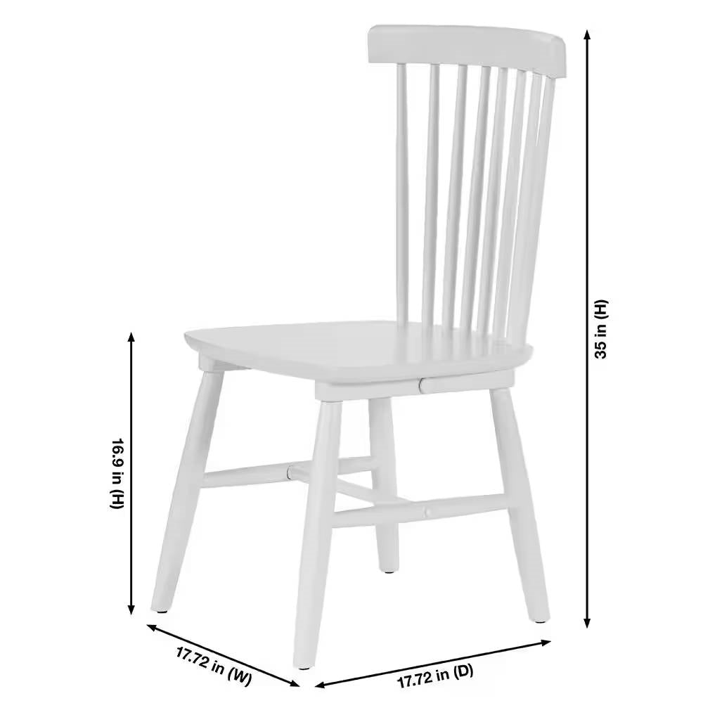 Set of 2 Classic Spindle Back White Solid Wood Dining Chair