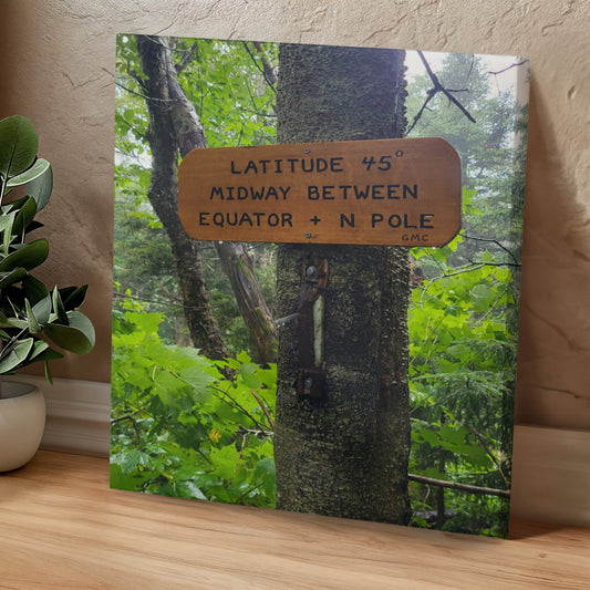 "The 45th Parallel-A Midway Marker on the Long Trail" - Gallery Wrapped Canvas - Hiking With Stickers '24