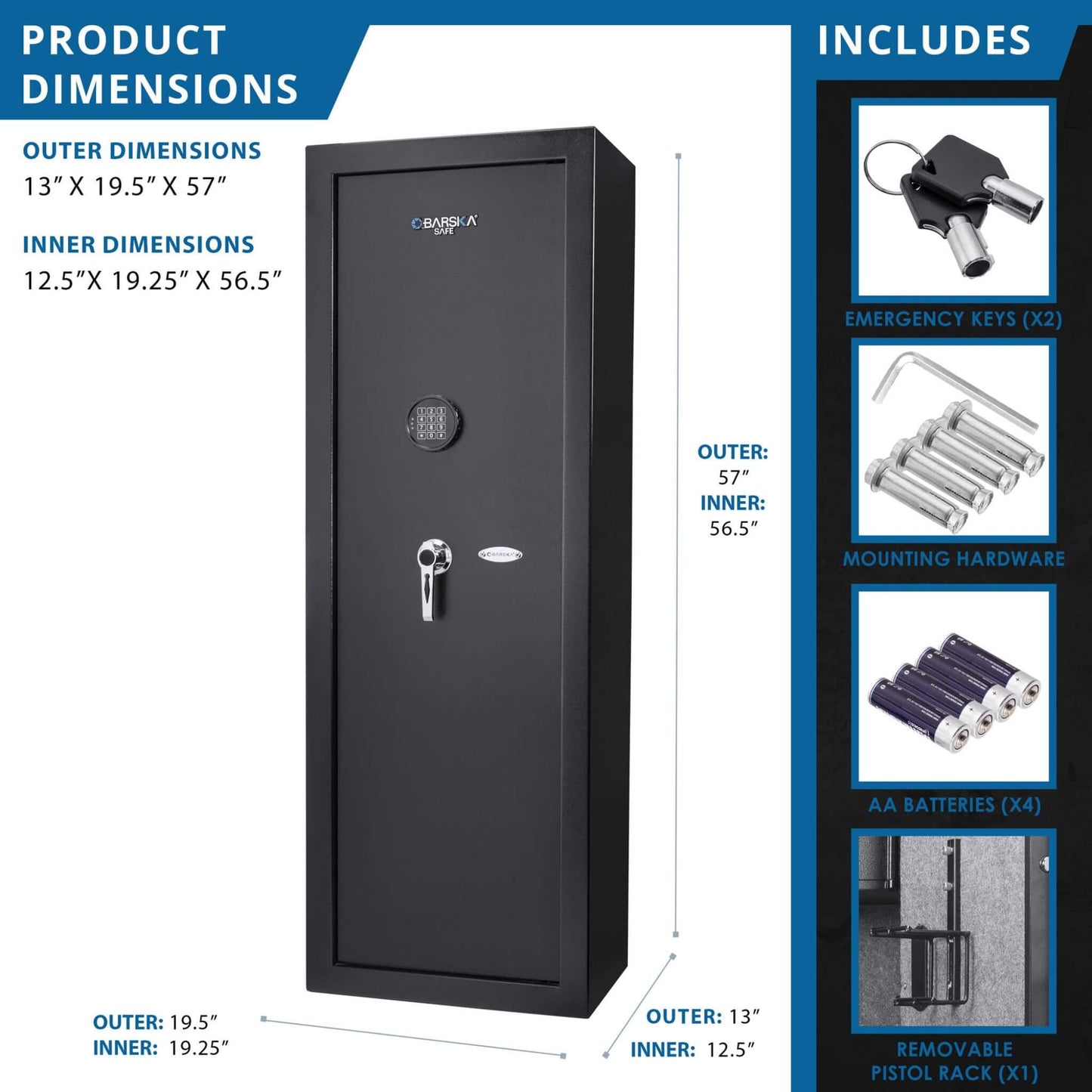 Barska 7.87 CF Extra-Large Rifle Gun Safe With Electronic Keypad And Secure Lock (SAK18420)