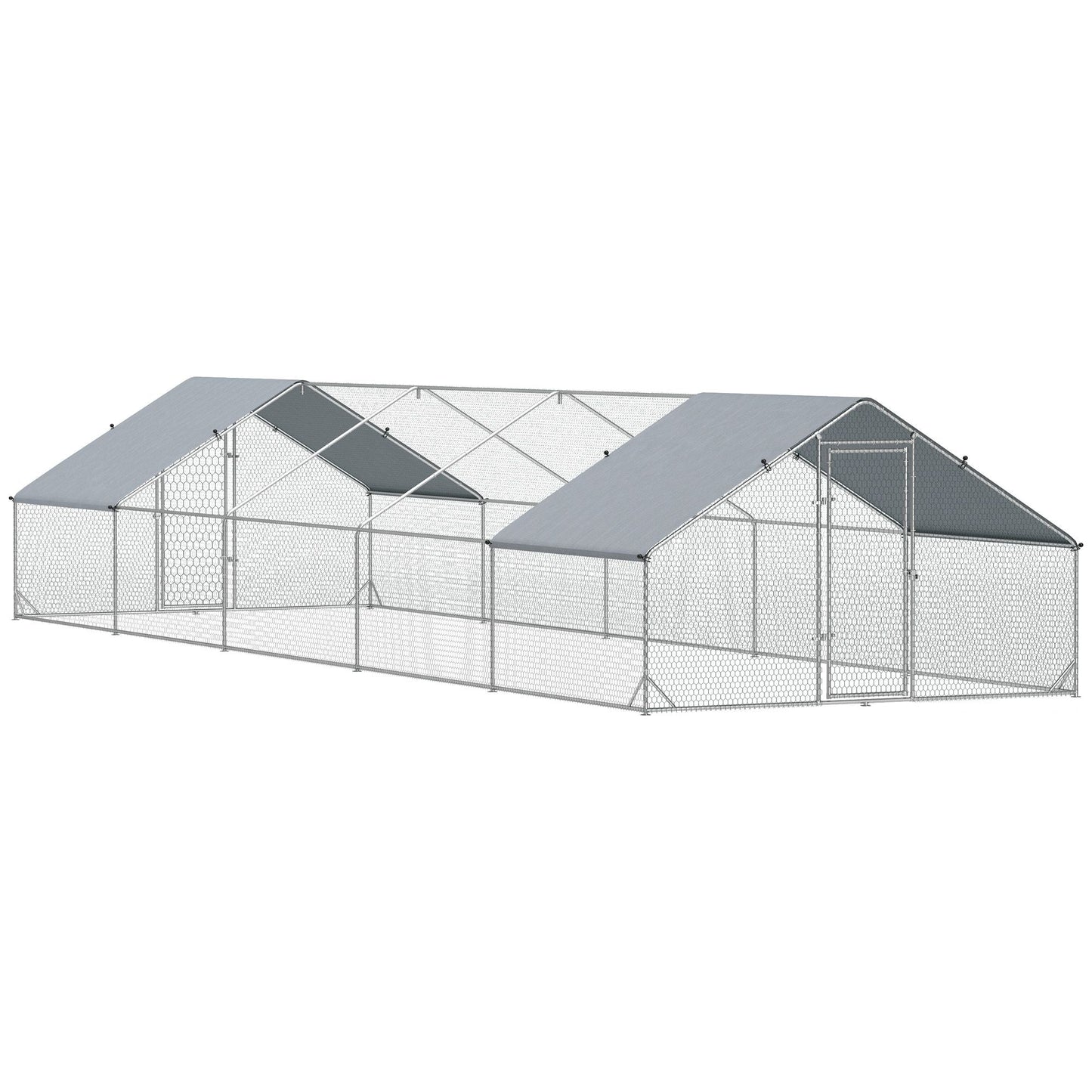 Large Chicken Coop with Waterproof and Anti-UV Cover, Spire Shaped for Outdoor and Yard Farm Use, 9.8' x 32.8' x 6.4'