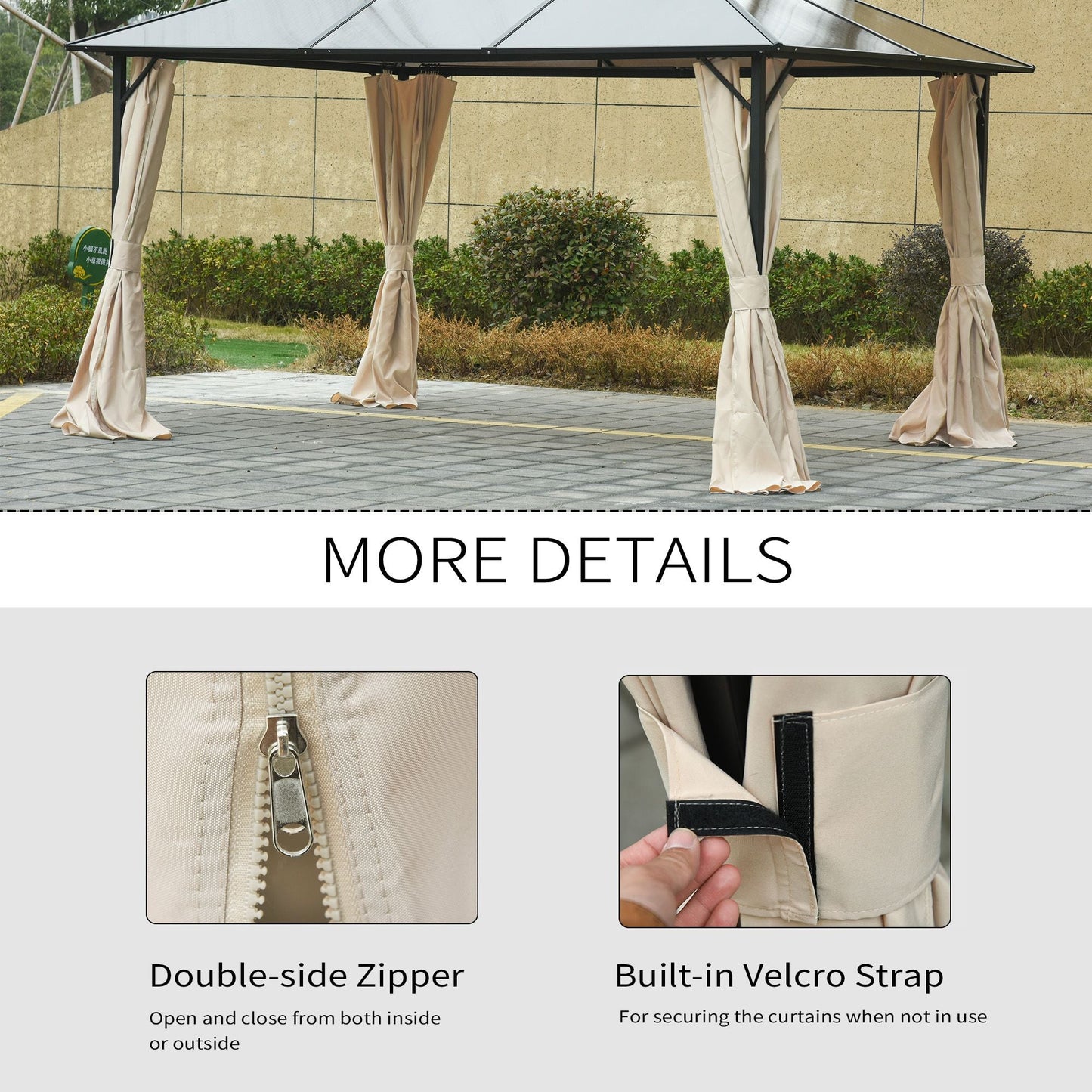 10' x 10' Universal Gazebo Sidewall Set with 4 Panels, Hooks/C-Rings Included for Pergolas & Cabanas, Beige