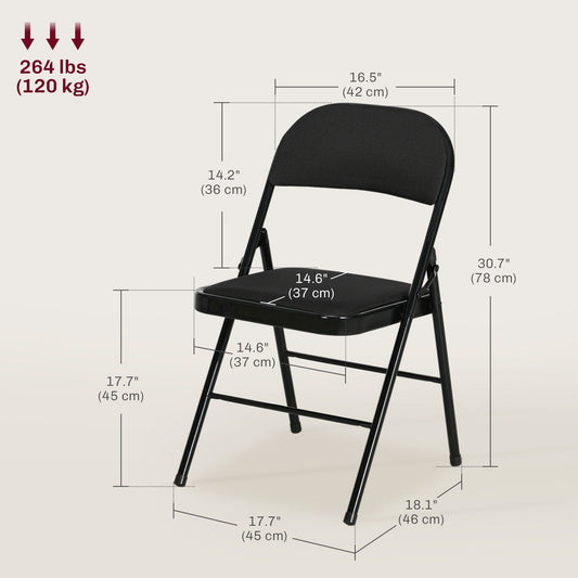 Set of 6 Metal Foldable Chairs, Linen Padded Folding Chairs with Cushion Seat and Open Back for Indoor, Black