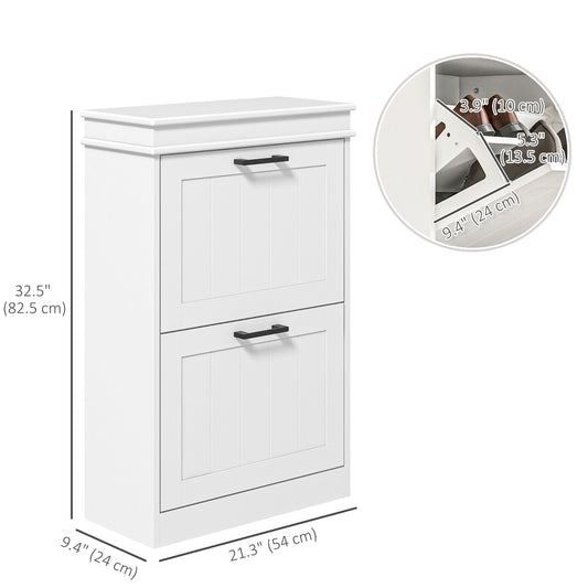 Shoe Storage Cabinet with 2 Flip Drawers and Adjustable Shelves, Narrow Shoe Cabinet for 10 Pairs of Shoes, White