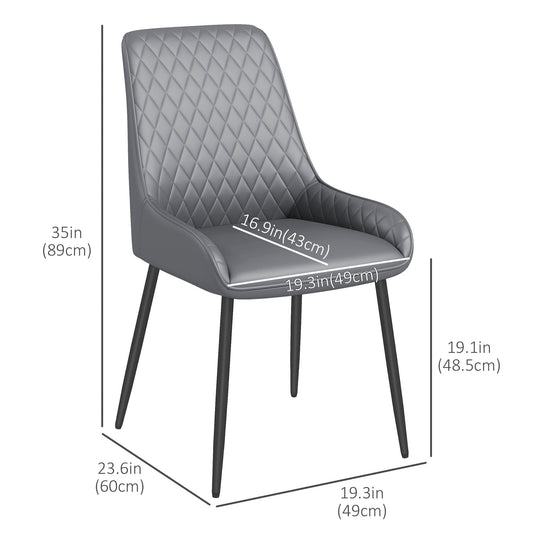 Upholstered Kitchen Chairs, Modern Dining Chairs Set of 4 with Diamond Tufting and Steel Legs for Dining Room, Grey