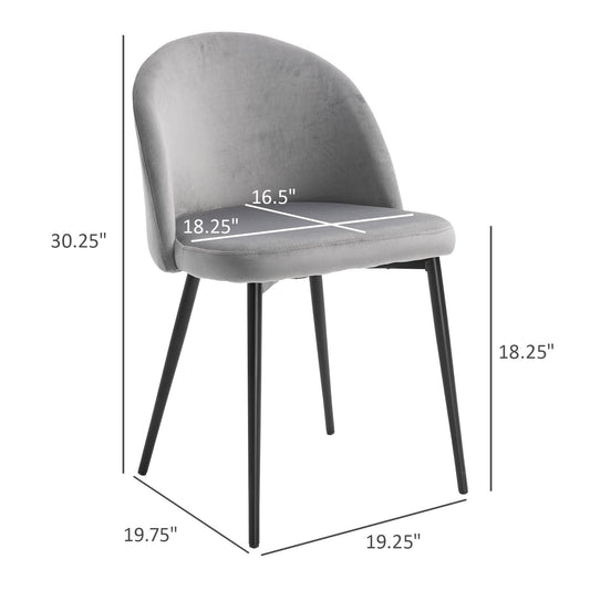 Set of 2 Mid-Back Dining Chair, Mid-Back Velvet-touch Upholstery Kitchen Chair for Living Room Dining Room, Dark Blue