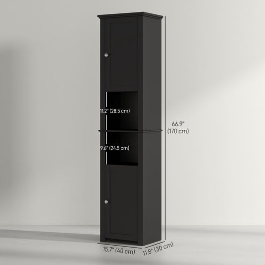Tall Medicine Cabinet, Freestanding Bathroom Storage Cabinet with Shelves and 2 Cupboards, Bathroom Organizer, Black