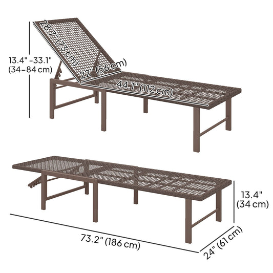 Wicker Outdoor Lounge Chair, Rattan Reclining Patio Lounger Tanning Chair with Adjustable Back, Brown