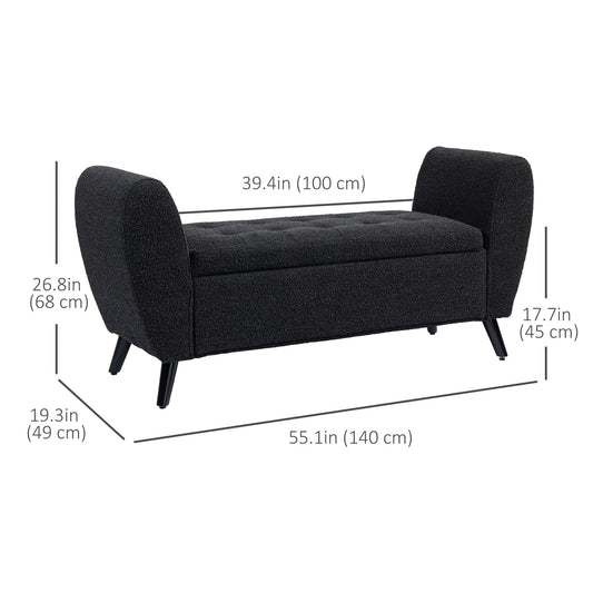 Upholstered Storage Bench with Arms, Modern Ottoman Bench for Bedroom, Entryway, and Living Room, Black
