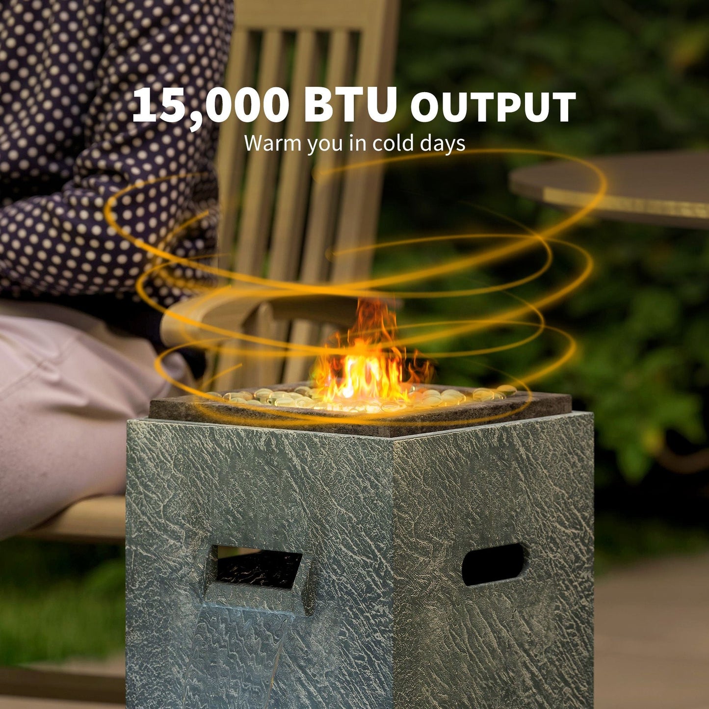 Propane Fire Pit Table with Fountain, 15,000 BTU Outdoor Gas Fire Table with LED Light Adjustable Water Flow, Fire Fountain Water Feature with Decorative Glass Rocks, Grey