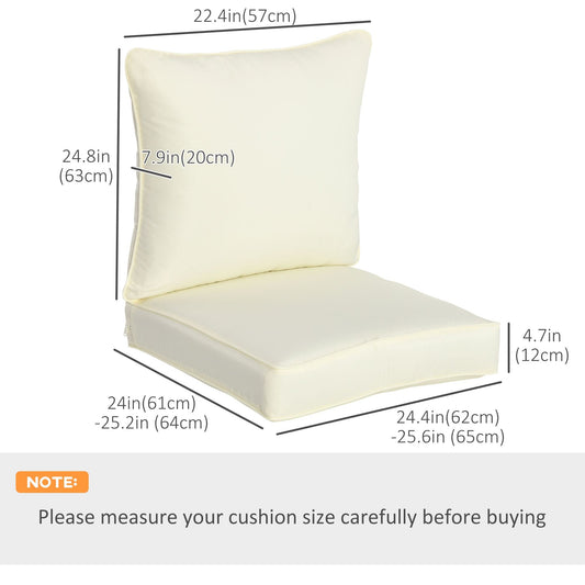 Patio Chair Cushions, Thick Deep Seat Outdoor Seat Cushion with Back Cushion, Cream White