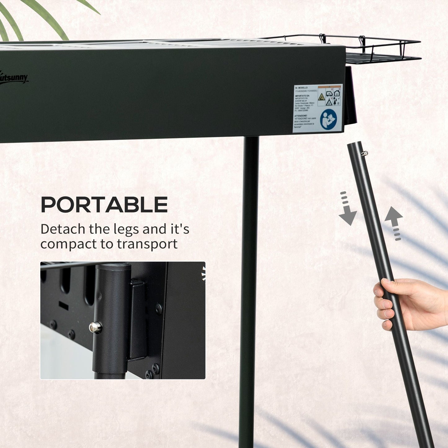 Portable BBQ Grill, Charcoal Grill with Side Seasoning Baskets, Hooks and Nets for Outdoor, Picnic, Camping, Black