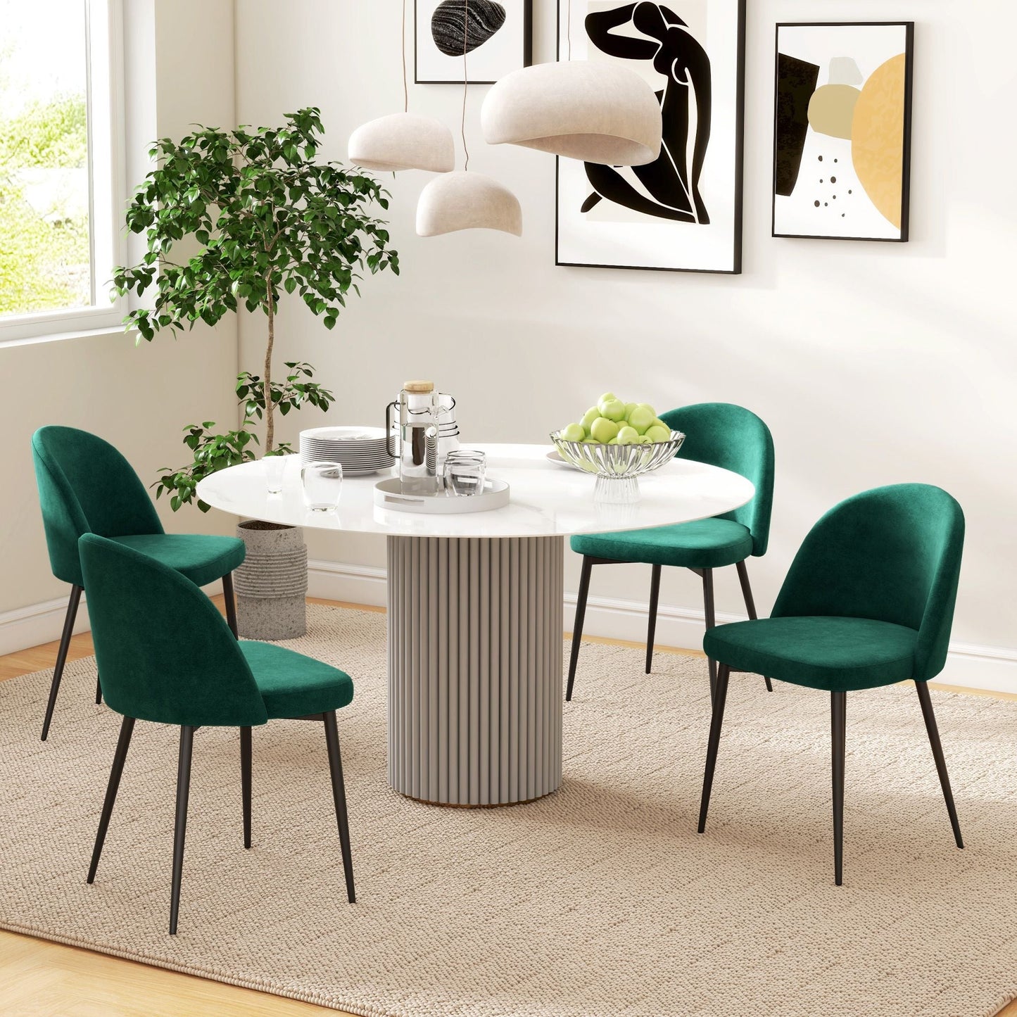 Set of 2 Mid-Back Dining Chair, Mid-Back Velvet-touch Upholstery Kitchen Chair for Living Room Dining Room, Green