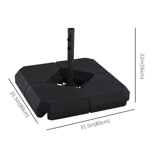 Umbrella Stand Fitting 2" Poles and Steel Base with 4 Fillable Plastic Weights, 158lbs Sand or 132lbs Water Filled, Black