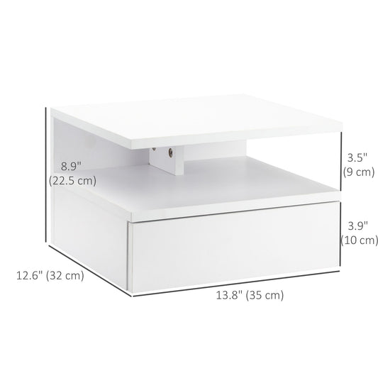 Set of Two Floating Bedside Tables with Drawer and Open Shelf for Bedroom, White