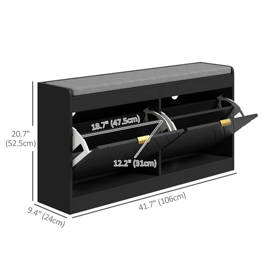 Shoe Storage with Seat, Upholstered Hallway Bench, Shoe Bench with 2 Flip Drawers and 4 Vents for 8 Pairs of Shoes