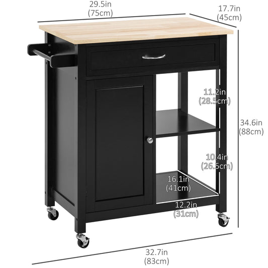 Rolling Kitchen Cart with Wood Top and Drawer, Kitchen Island on Wheels for Dining Room, Black | Canada