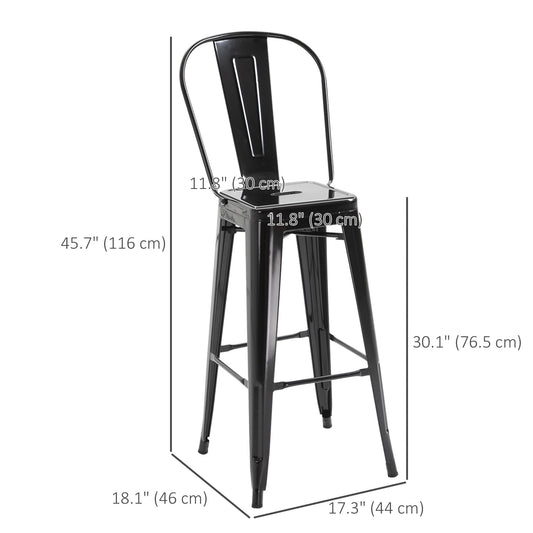 Set of 4 Bar Stools Kitchen Industrial Breakfast Bistro Cafe Metal Frame Black
