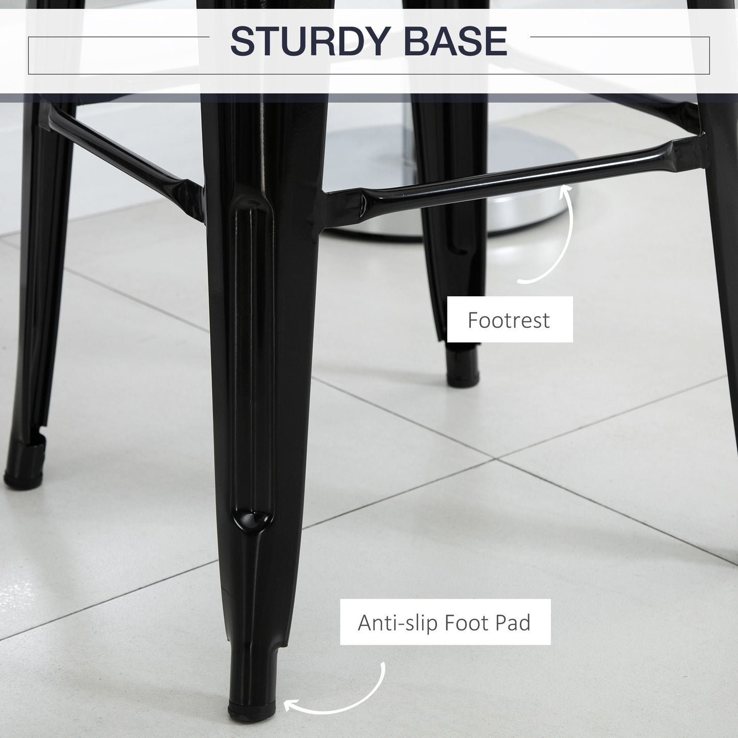 Set of 4 Bar Stools Kitchen Industrial Breakfast Bistro Cafe Metal Frame Black