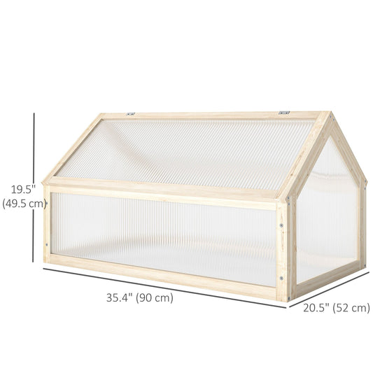 Wooden Cold Frame Greenhouse Garden Portable Raised Planter with Openable Top for Indoor, Outdoor, Flowers, Vegetables, Plants, 35.5" x 20.5" x 19.5", Natural Wood