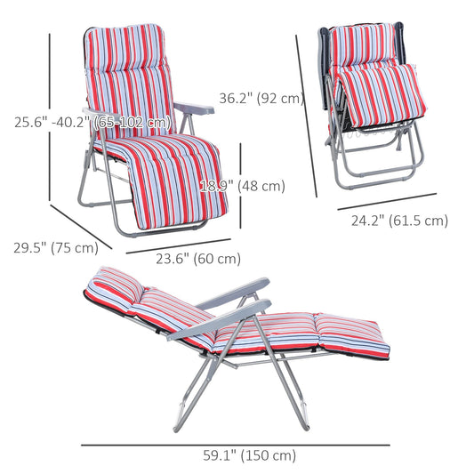 Set of 2 Garden Sun Lounger, Outdoor Reclining Seat Cushioned Seat, Foldable Adjustable Recliner, Grey and Red