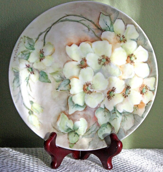 Bavarian Porcelain Plate, Hand-Painted Cherry Blossom Decor, Buckmaster
