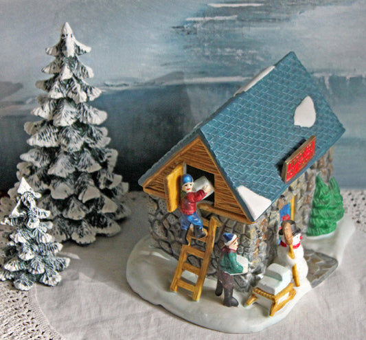 Dickens Christmas Towne Frost’s Ice House – Hand-Painted Porcelain Village Building with Light Kit, Holiday Decor