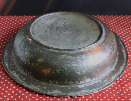 Antique Indian Hammered Copper Bowl – Large Hand-Pounded Tinned Rustic Pan