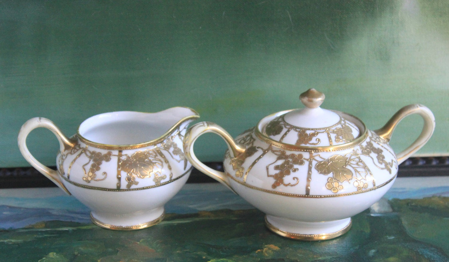 Hand Painted Art Nouveau Nippon Vase, Antique Japanese Gold Floral Urn