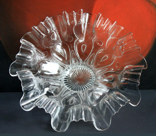 Vintage Depression Glass Bowl, Cabinet Display, Ruffled Edge