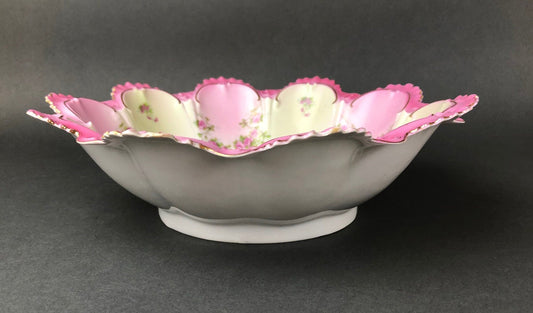 Antique M.Z. Austria Bowl with Scalloped Rim and Hand-Painted Roses