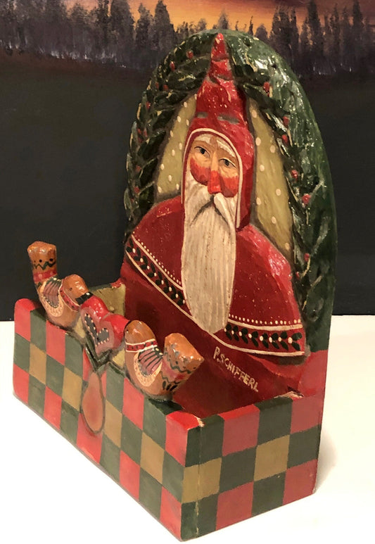 Vintage Letters To Santa Sorter Christmas Decor - Resin Box with Wood Texture with Folk Hand Painted Details