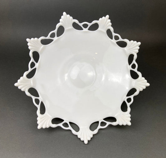 Vintage Westmoreland Milk Glass Bowl, Open Lace Edge, Footed Candy Dish
