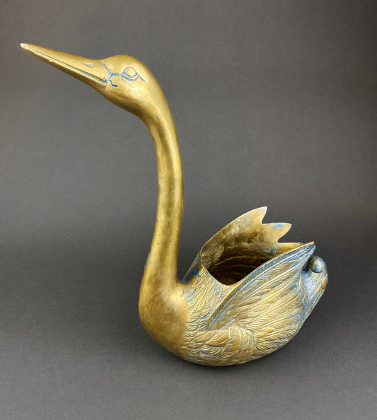 Brass Planter Shaped like Swan. Bird Shaped Herb Planter. Green House Decor. Window Sill Decor.
